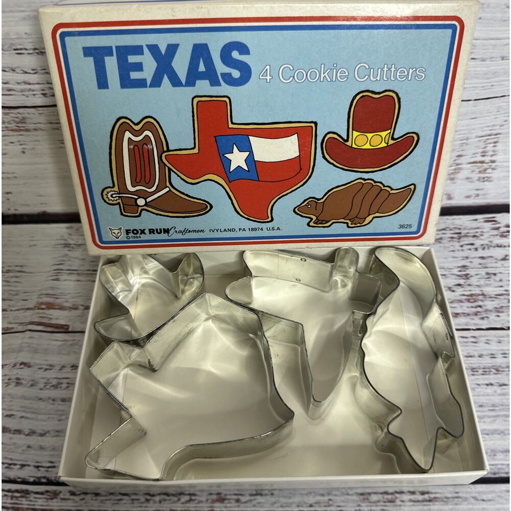 Vintage Texas 4 Metal Cookie Cutters Made In The USA Pride Fox Run
